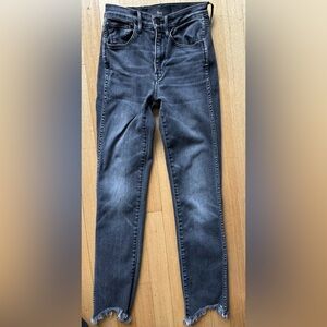 3x1 Grey Ankle Cropped Jeans with Distressed Hem